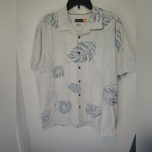 Quiksilver Hawaiian Shirt Mens Large White Button Up Leaf Print Silk Vintage